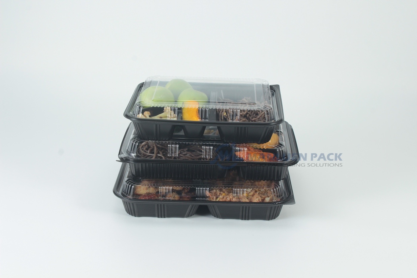 WL-8305 Wholesale Bento Box Series | Manluen Pack WL-8305 stacked multi compartment bento boxes for wholesale food packaging