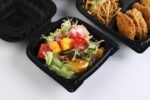 61 Black Clamshell Salad And Fried Food Close Up