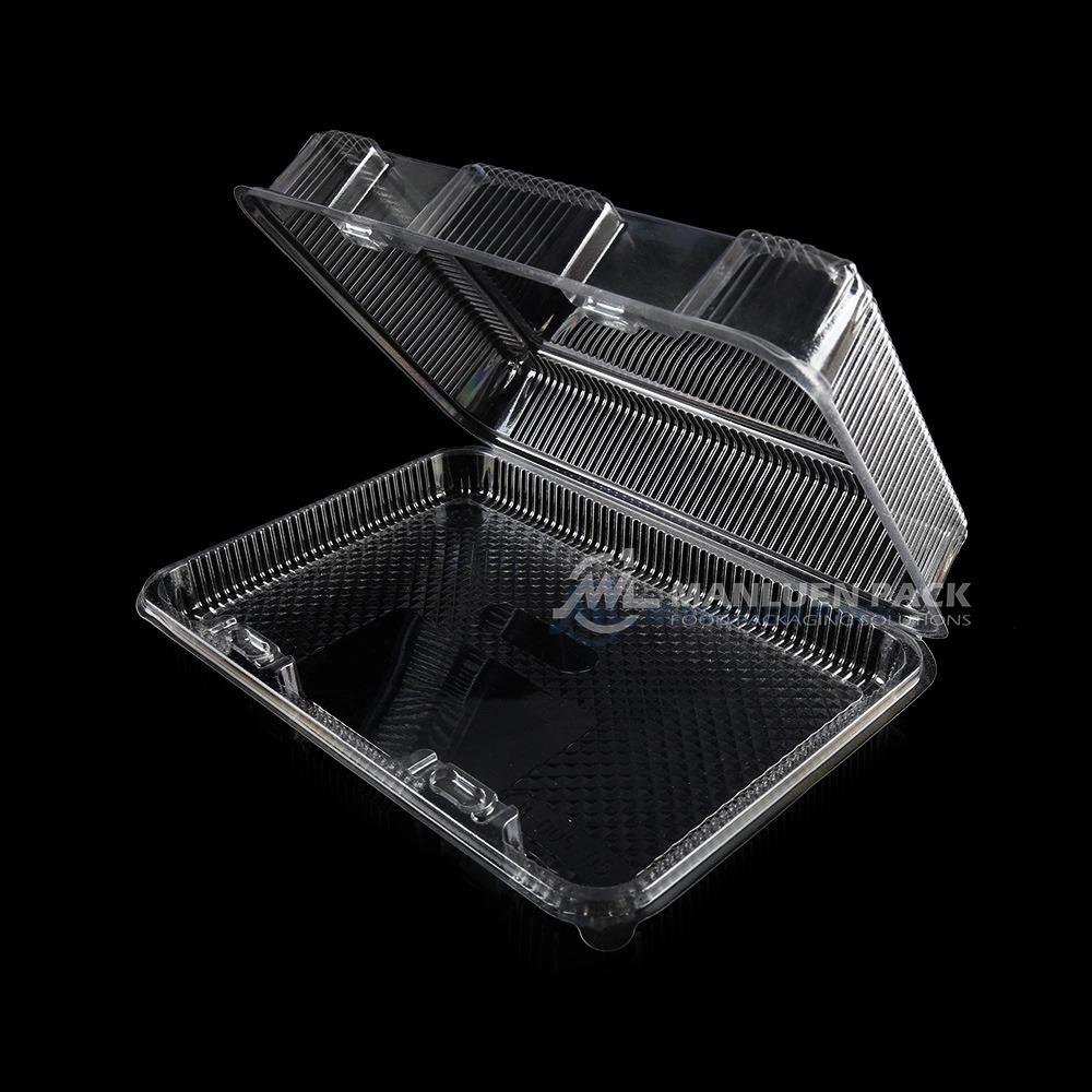 WL-CM005 Plastic Rectangle Transparent Hinged Clamshell Food Container 2 Cm 005 Open Clear Plastic Clamshell Container 02
