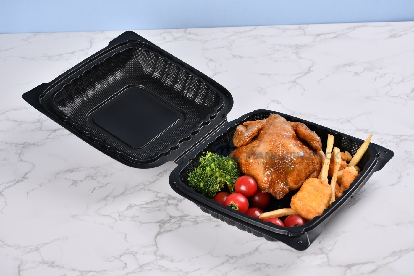 P81 Black Open Clamshell Box With Whole Chicken Meal