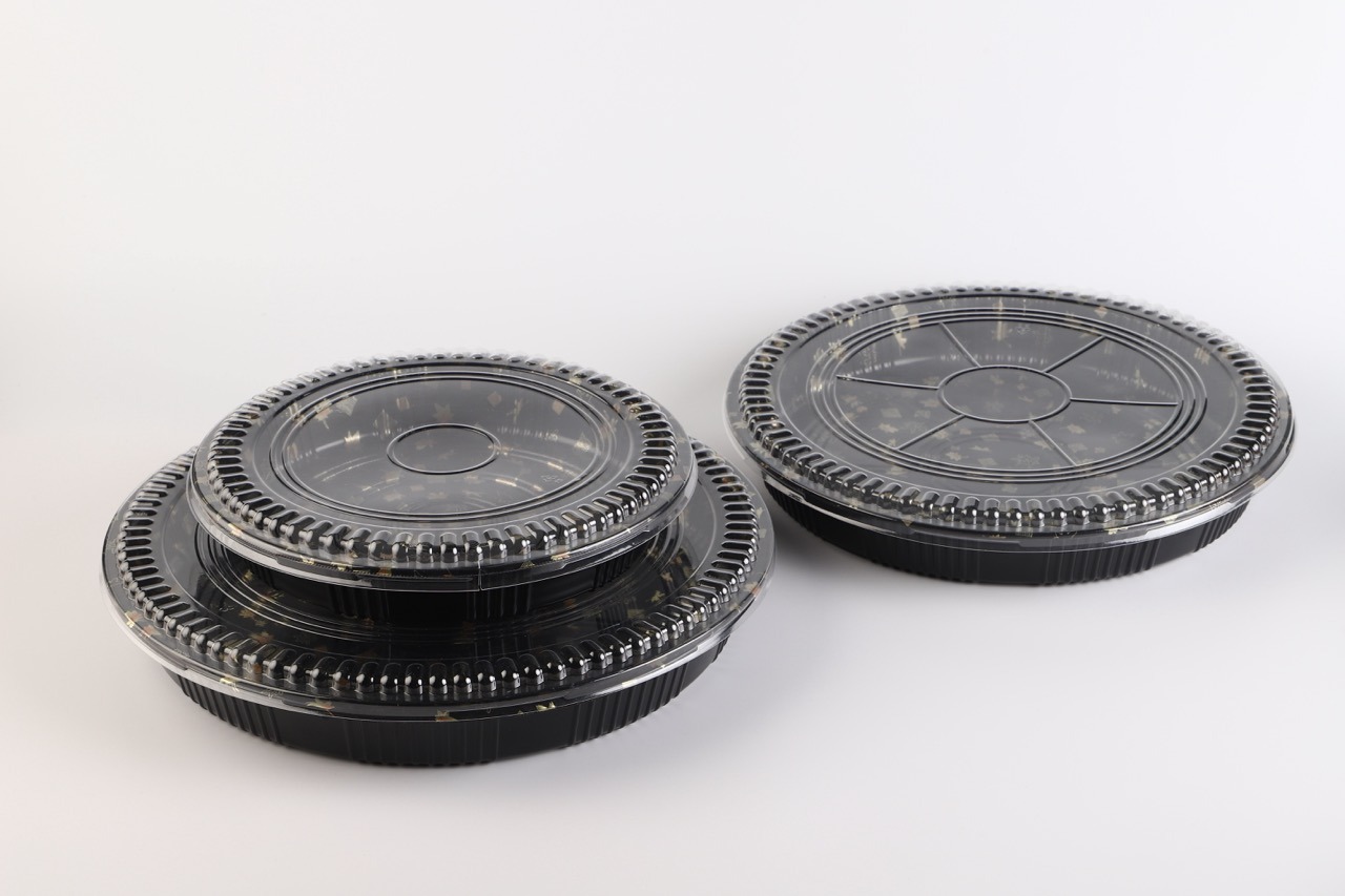 WL-65 Disposable Party Tray with Clear Lid | Manluen Pack WL-65 round disposable party tray with clear lid for wholesale food packaging