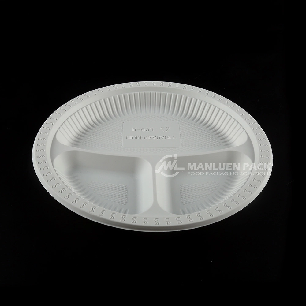 D 093 Manluen 3 Compartment 9 Inch Disposable Plastic Plates