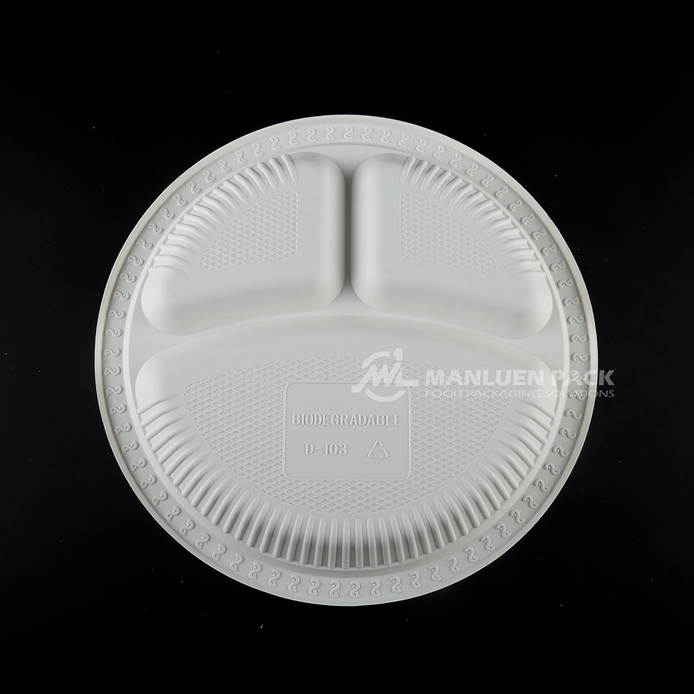 D 103 Manluen 3 Compartment 10 Inch Disposable Plastic Plates
