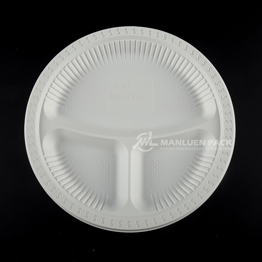 D 103 Manluen 3 Compartment 10 Inch Plastic Plates
