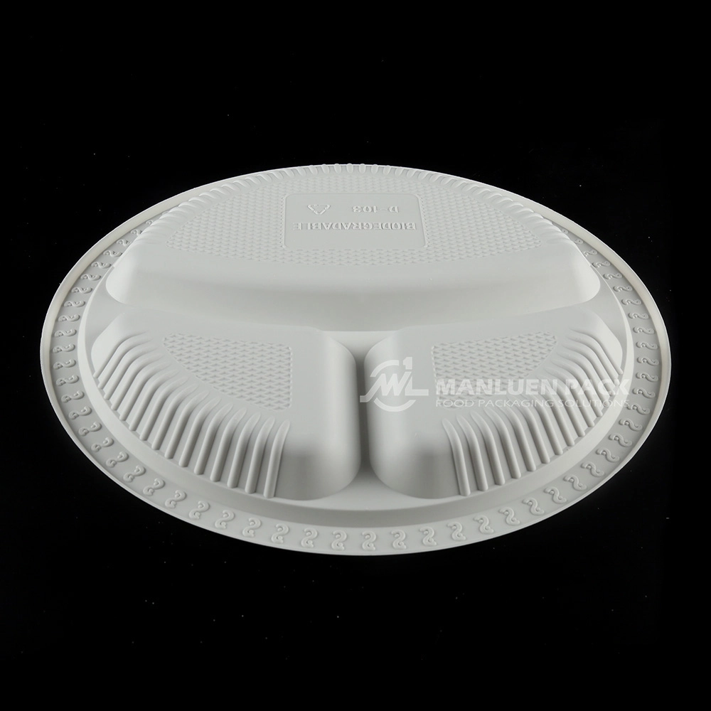 D 103 Manluen 3 Compartment 10 Inch Round Plastic Plates