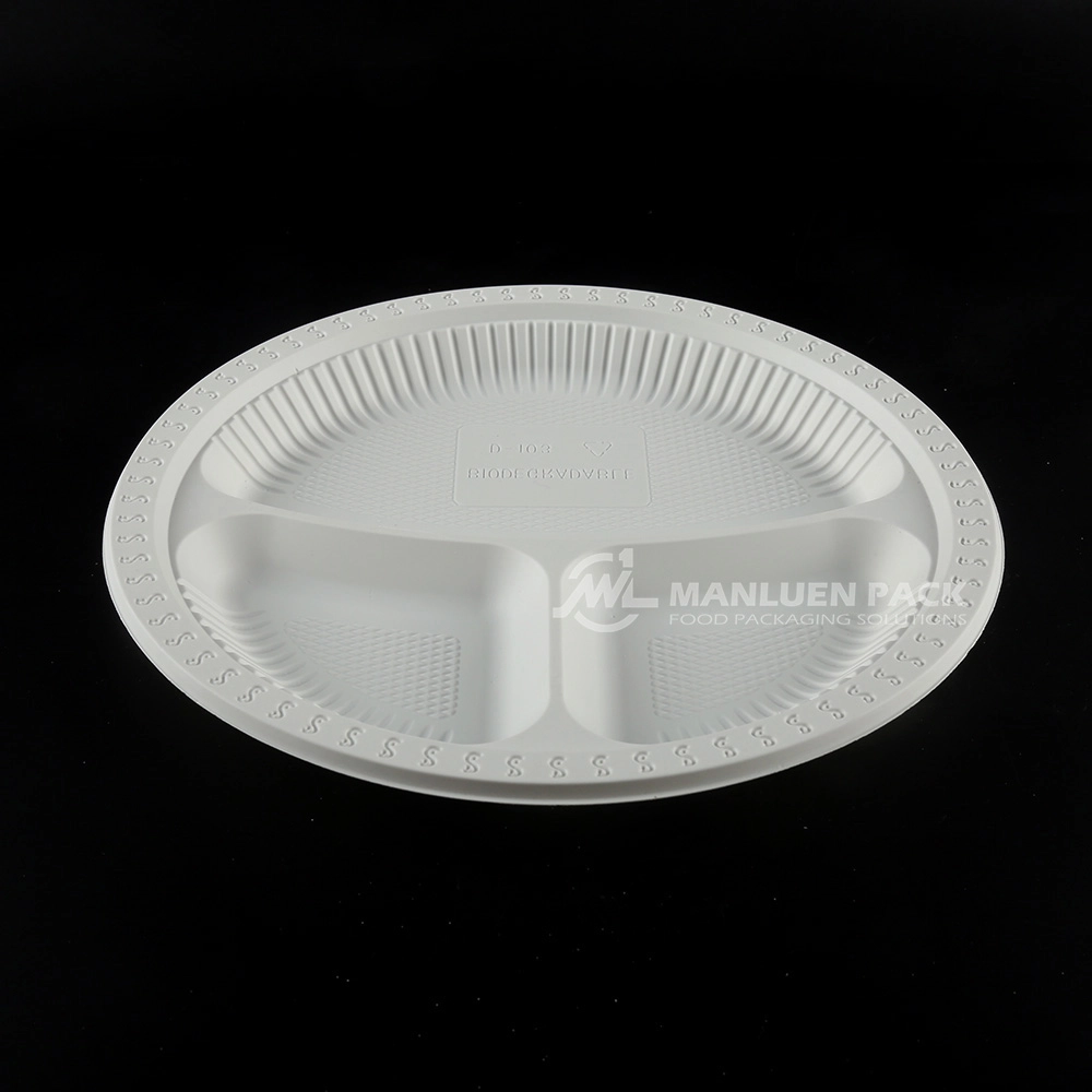 D 103 Manluen 3 Compartment 10 Inch White Plastic Plates