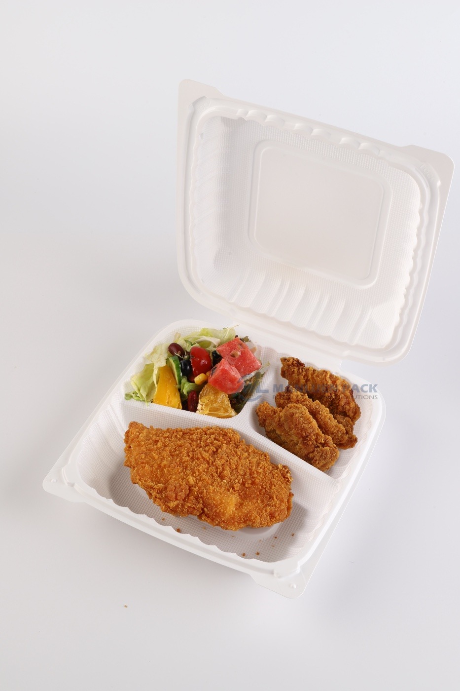 83 White Three Compartment Fried Chicken Meal Portrait 01