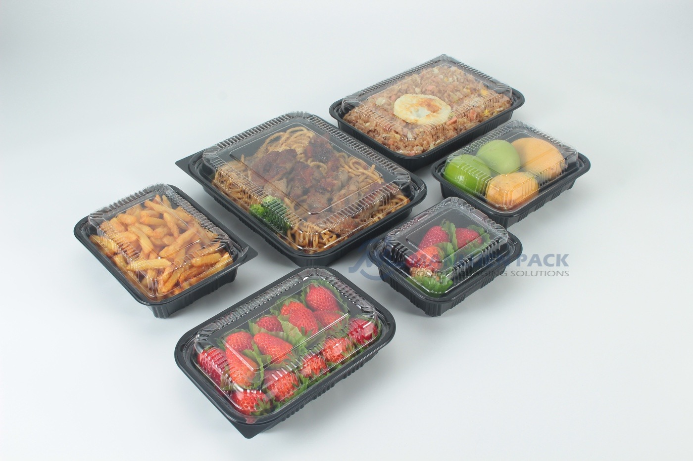 Wholesale Black Bento Box Series | Manluen Pack Assorted black bento boxes with lids for wholesale food packaging