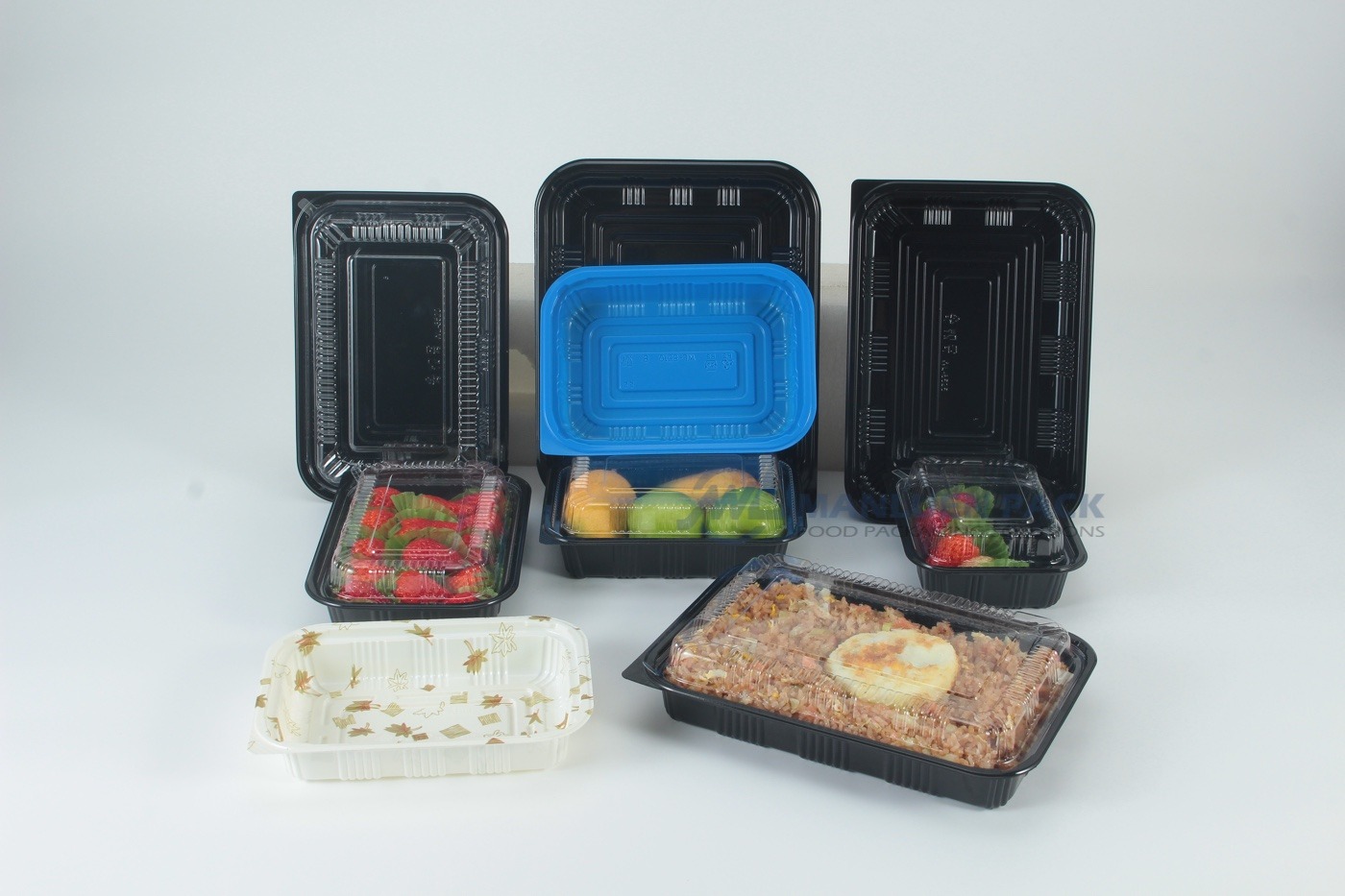 Black Single Compartment Food Tray Size Range Open And Filled