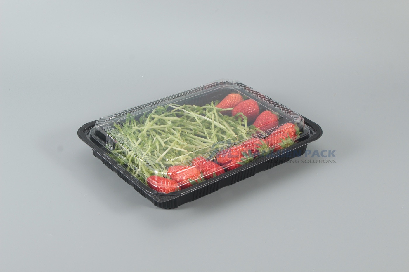 Wl 8530 Covered Black Tray With Sprouts And Strawberries