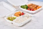 93 White Three Compartment Clamshell Meal Display
