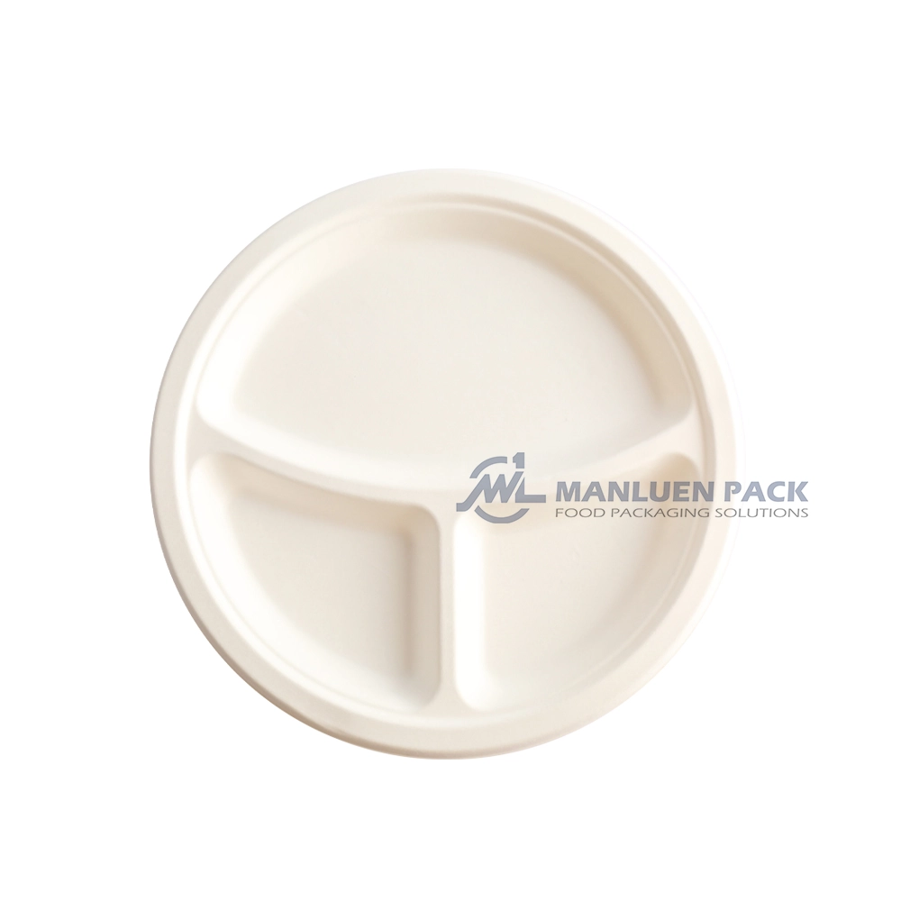 P 012 Manluen 10 Inch 3 Compartment Bagasse Plates
