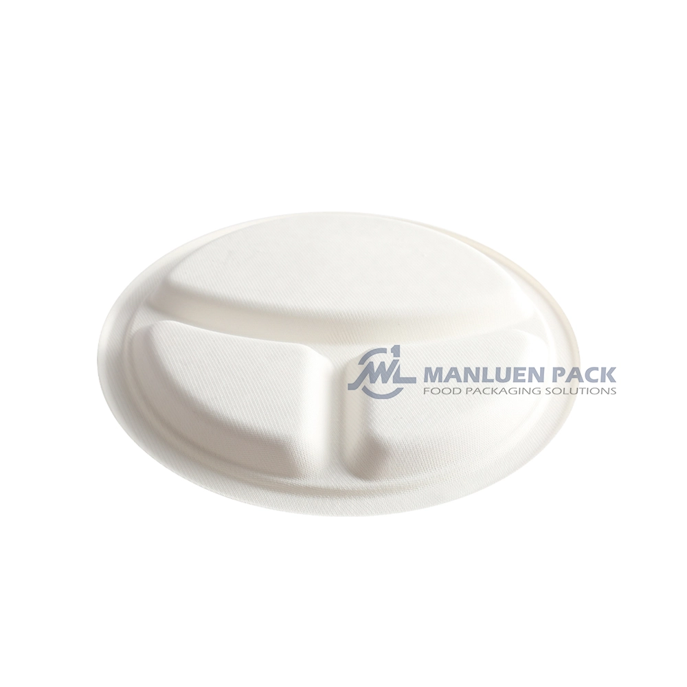 P 012 Manluen 10 Inch 3 Compartment Round Bagasse Plates