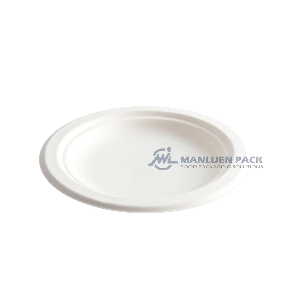 P 009 Manluen 7 Inch White Bagasse Plate