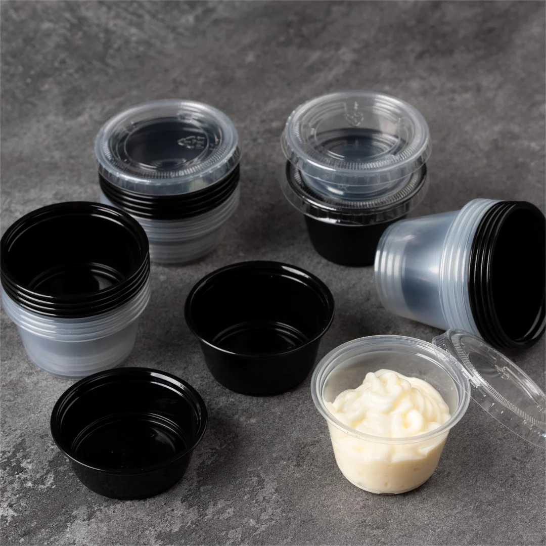 WL-3.25OZ PP PET Portion Cup | Manluen Pack WL-3.25OZ PP PET portion cup for sauces dressings dips and condiments