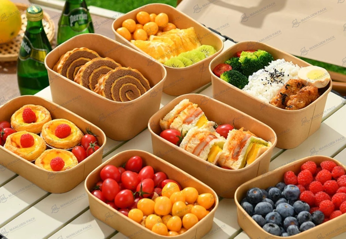 Wl 650cc Manluen Kraft Paper Food Boxes