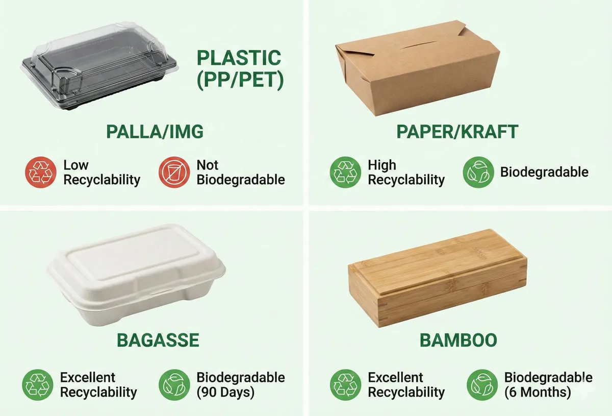 Sushi Packaging Trends 2026: Complete Guide to Sustainable Solutions 2 Material Innovation - Eco-friendly Materials Comparison