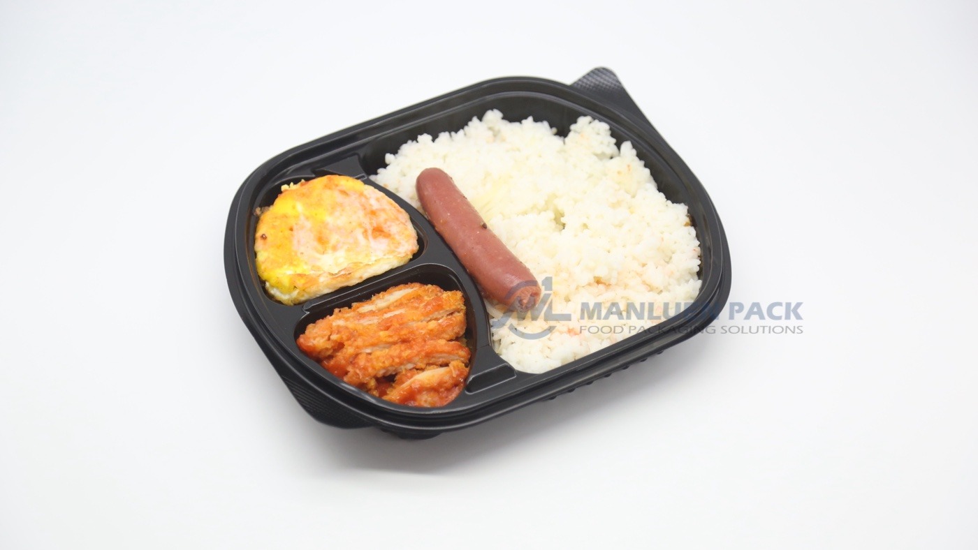 3c Open Three Compartment Rice Meal Tray Angle