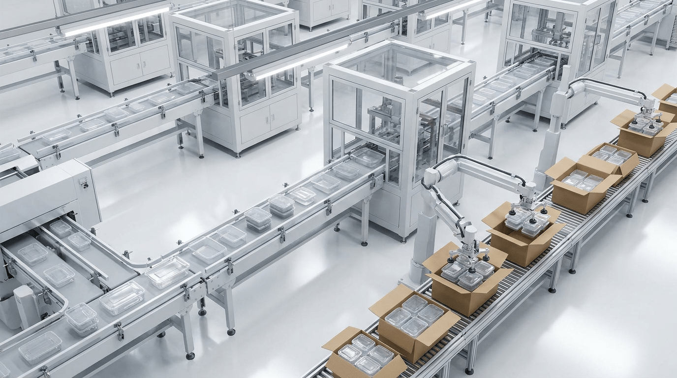 Plastic Food Packaging Compliance 2026: A Buyer’s Guide 2 Manluen Pack production line manufacturing PFAS-free and PCR-ready plastic food packaging for U.S. and EU markets