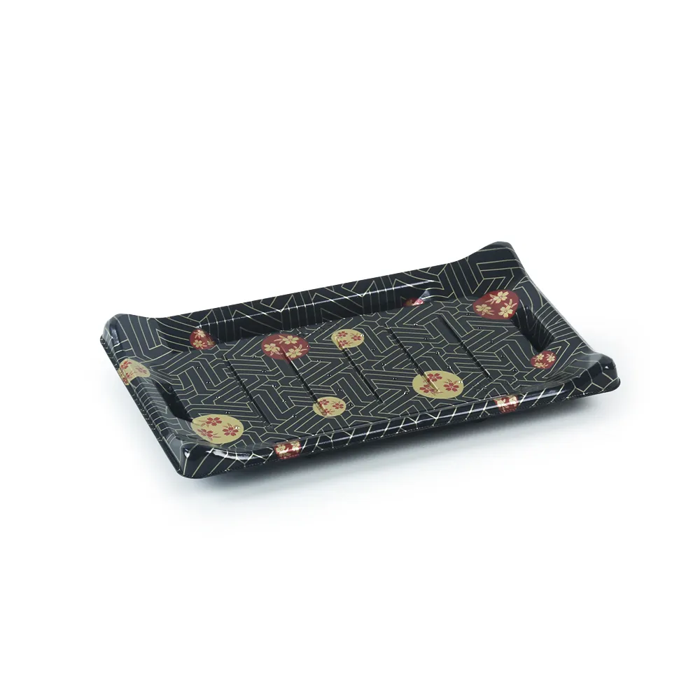 Wl B07 Manluen Red Gold Sushi Tray And Clear Lid