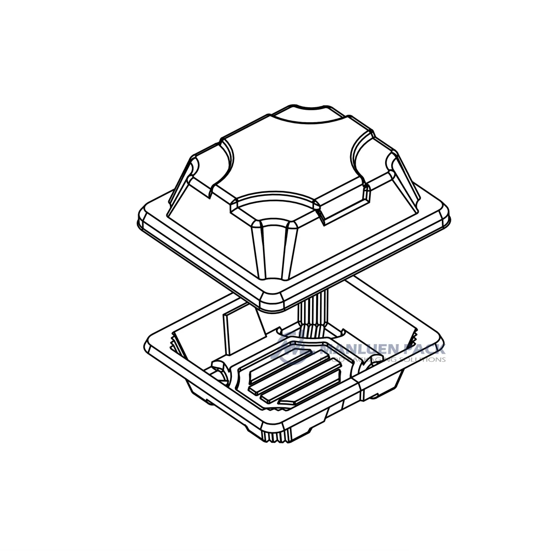 WL-0.1 Sushi Tray Base and Lid Drawing | Manluen Pack Technical drawing of the WL-0.1 Maple Leaf sushi tray base and fitted clear lid