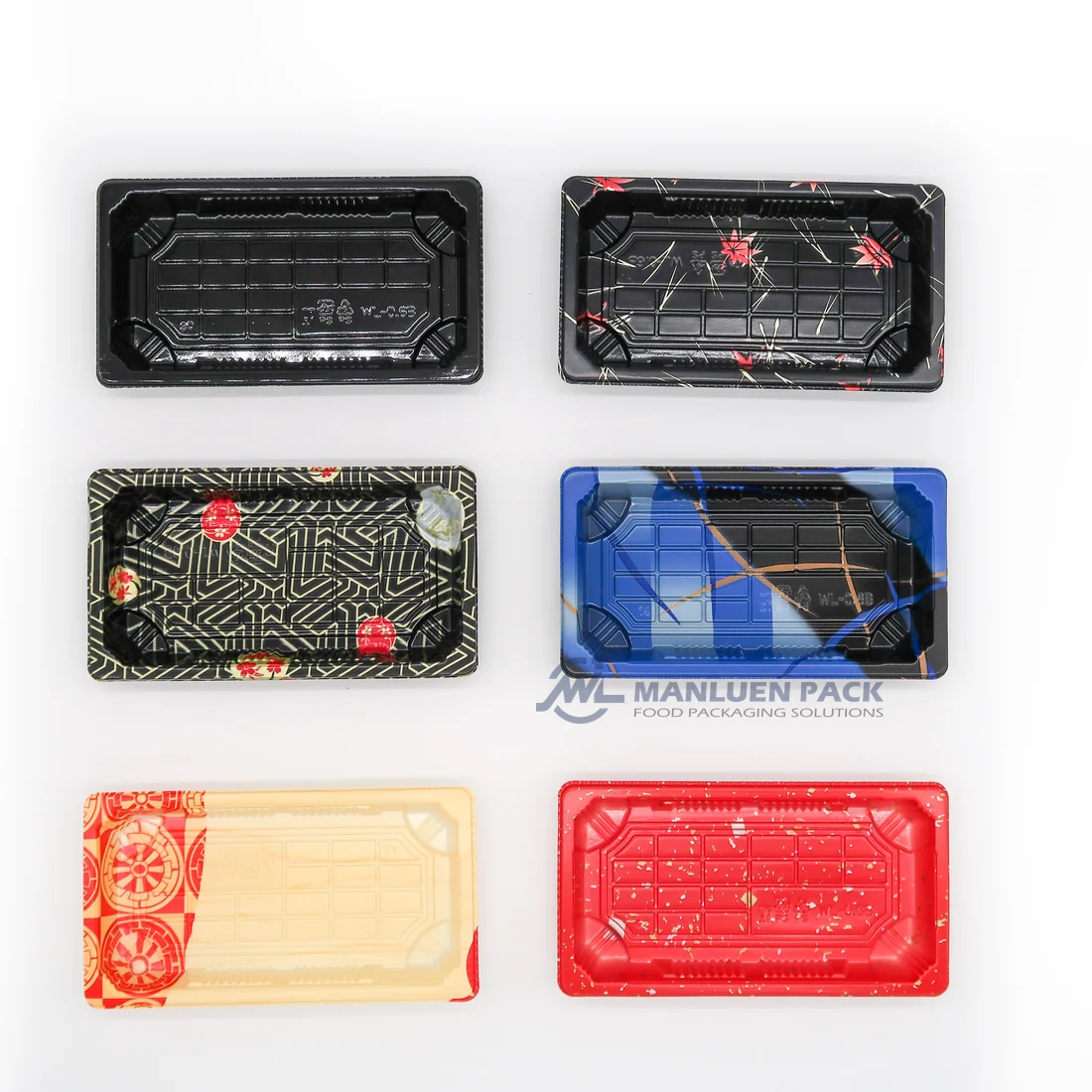 WL-0.6 Custom Sushi Tray Design Options | Manluen Pack WL-0.6 custom bagasse sushi tray design options for eco friendly food packaging