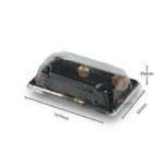 WL-0.6 sushi tray and clear lid shown in a dimension reference image