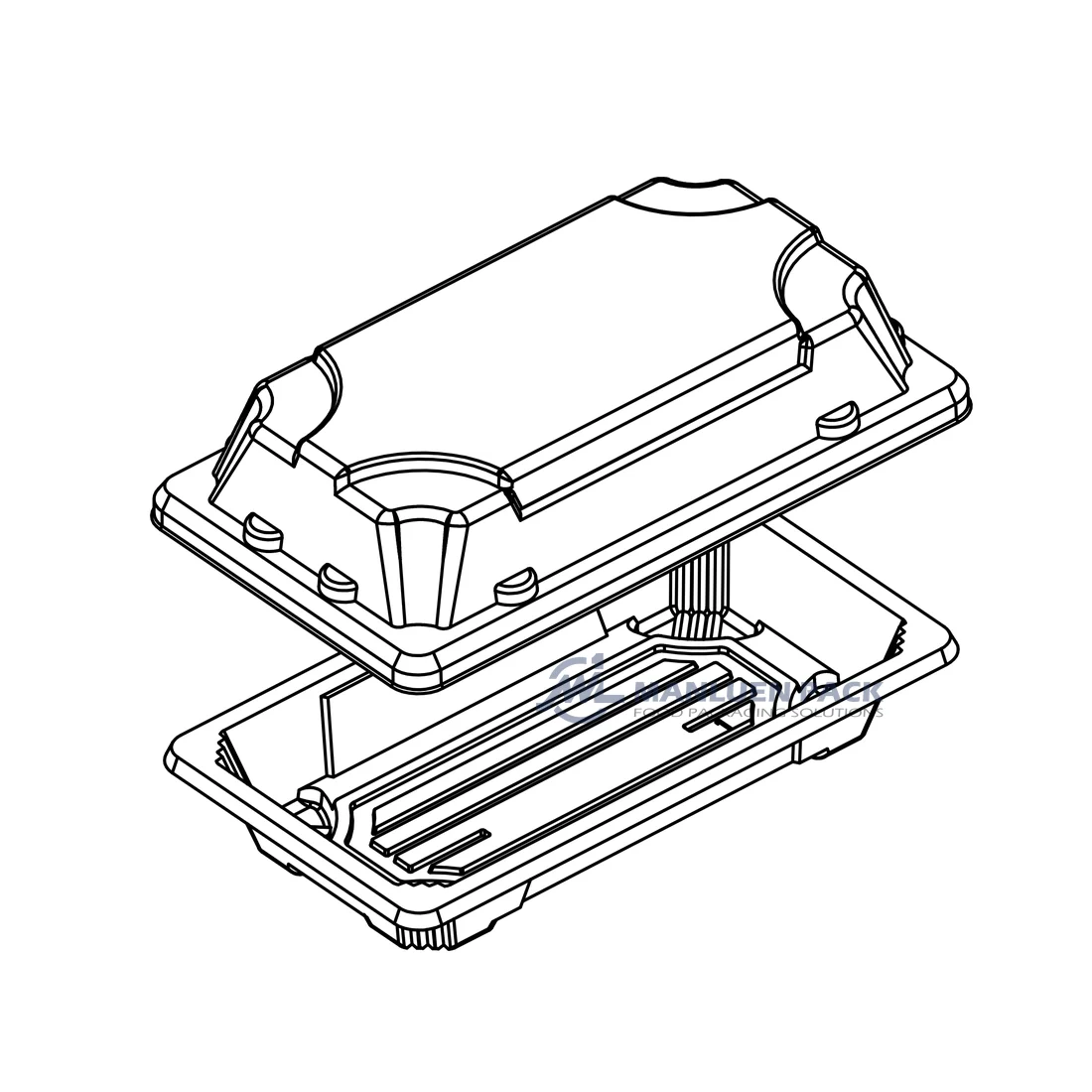 Technical line drawing of the WL-00 rectangular tray base and clear lid