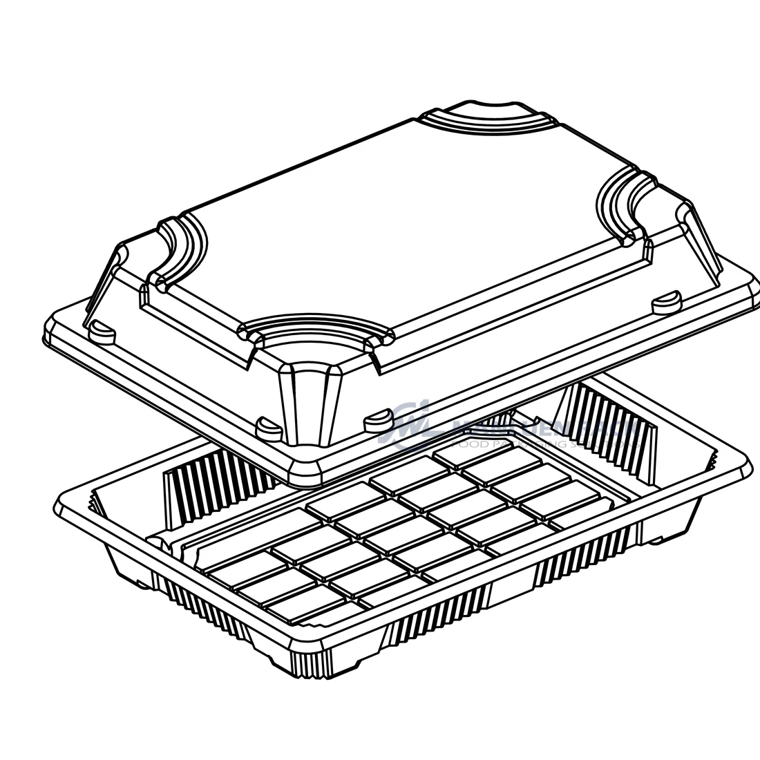 Technical line drawing of the WL-03 sushi tray base and matching fitted lid