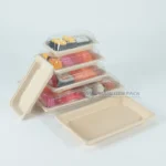 WL-09 bagasse sushi trays in multiple formats showing customizable size options