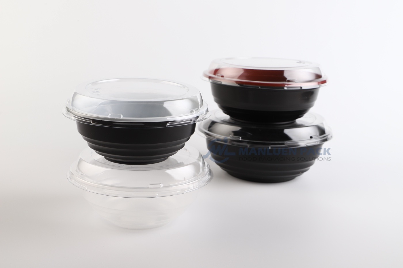 Disposable Round Food Bowl Size Range | Manluen Pack black round disposable takeaway food bowls available in multiple sizes