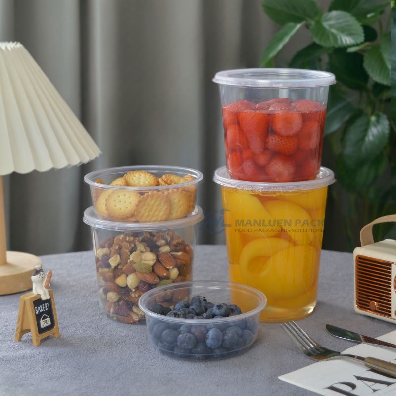 C-24 24 oz Tall Deli Cup with Lid | Manluen Pack C-24 clear 24 oz tall deli cup with lid for food storage