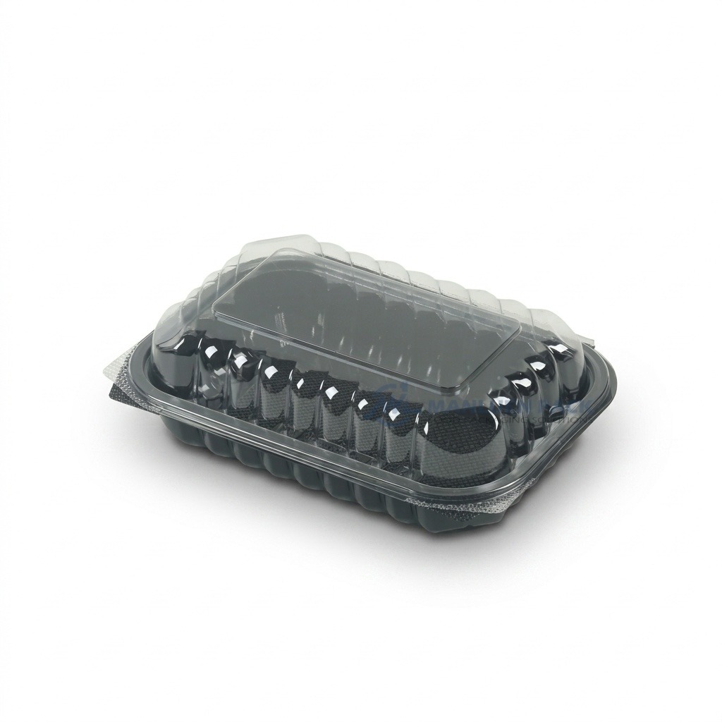 Cm 09 10 Black Clamshell Container Closed Angle View