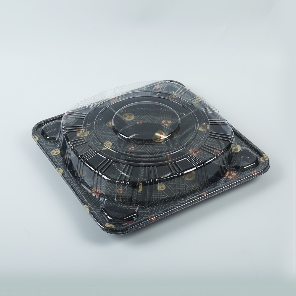 Ks65 Black Sakura Sushi Container With Clear Cover