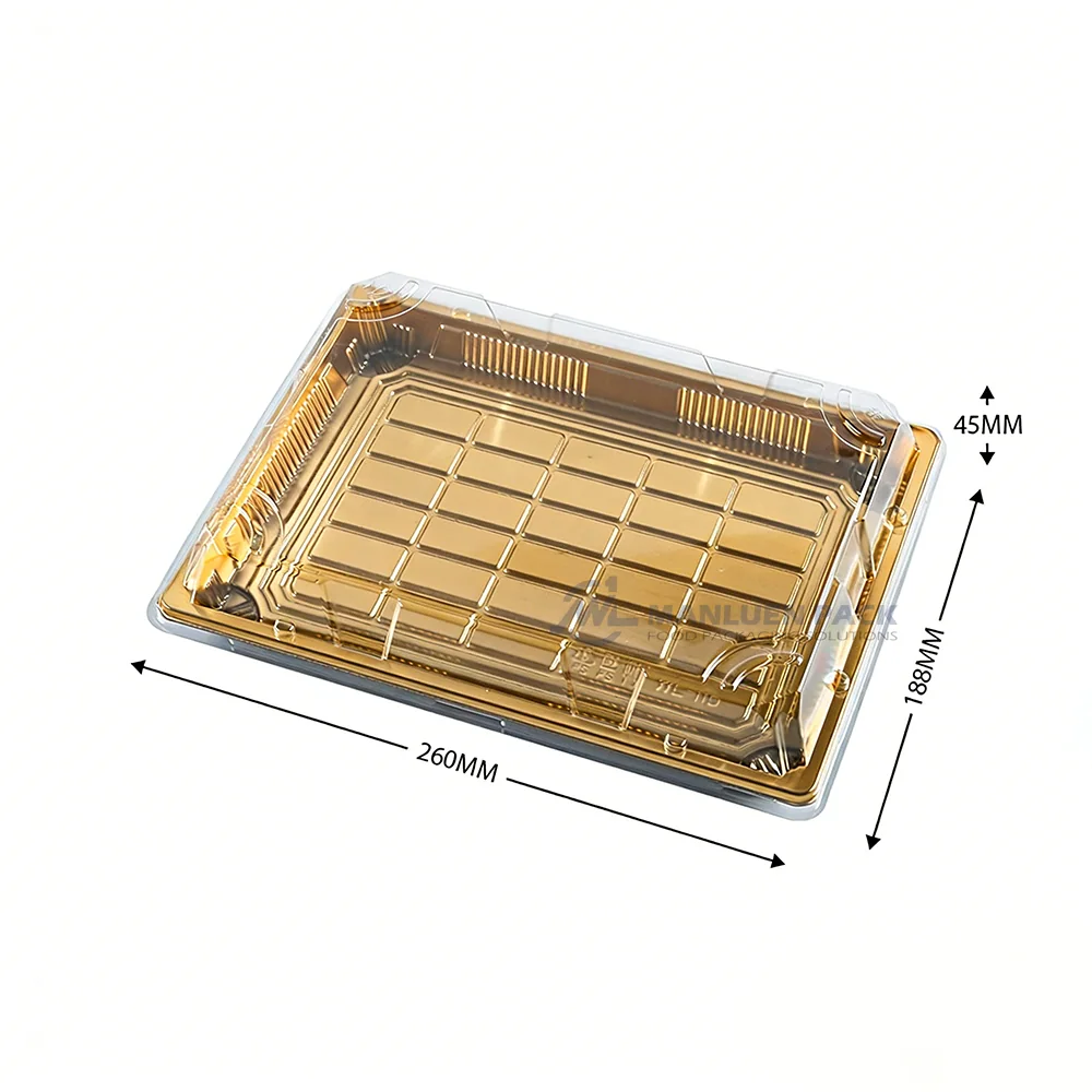 Gold WL-11 sushi tray shown in a product dimension reference image