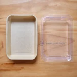 WL-1103 kraft paper sushi tray and lid side-by-side