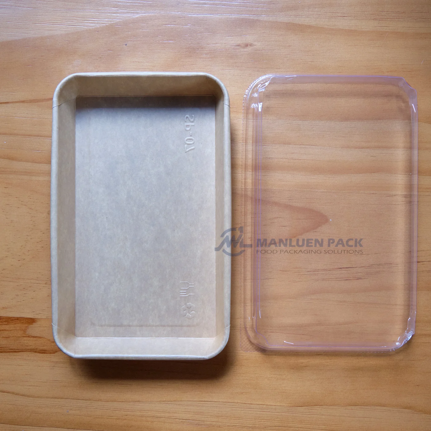 WL-1107 kraft paper tray and clear lid flat-lay view