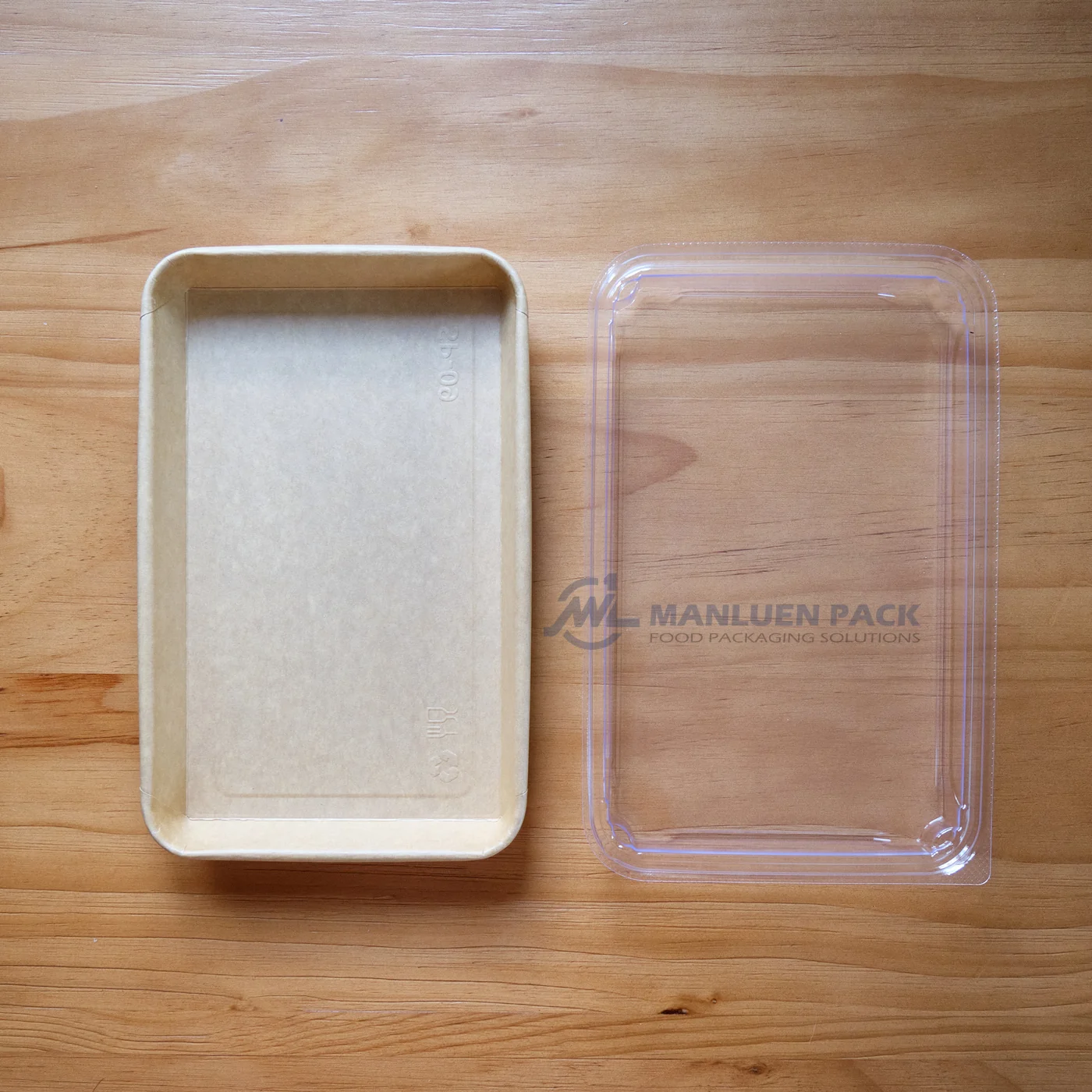 WL-1109 kraft paper sushi tray and lid separated flat-lay