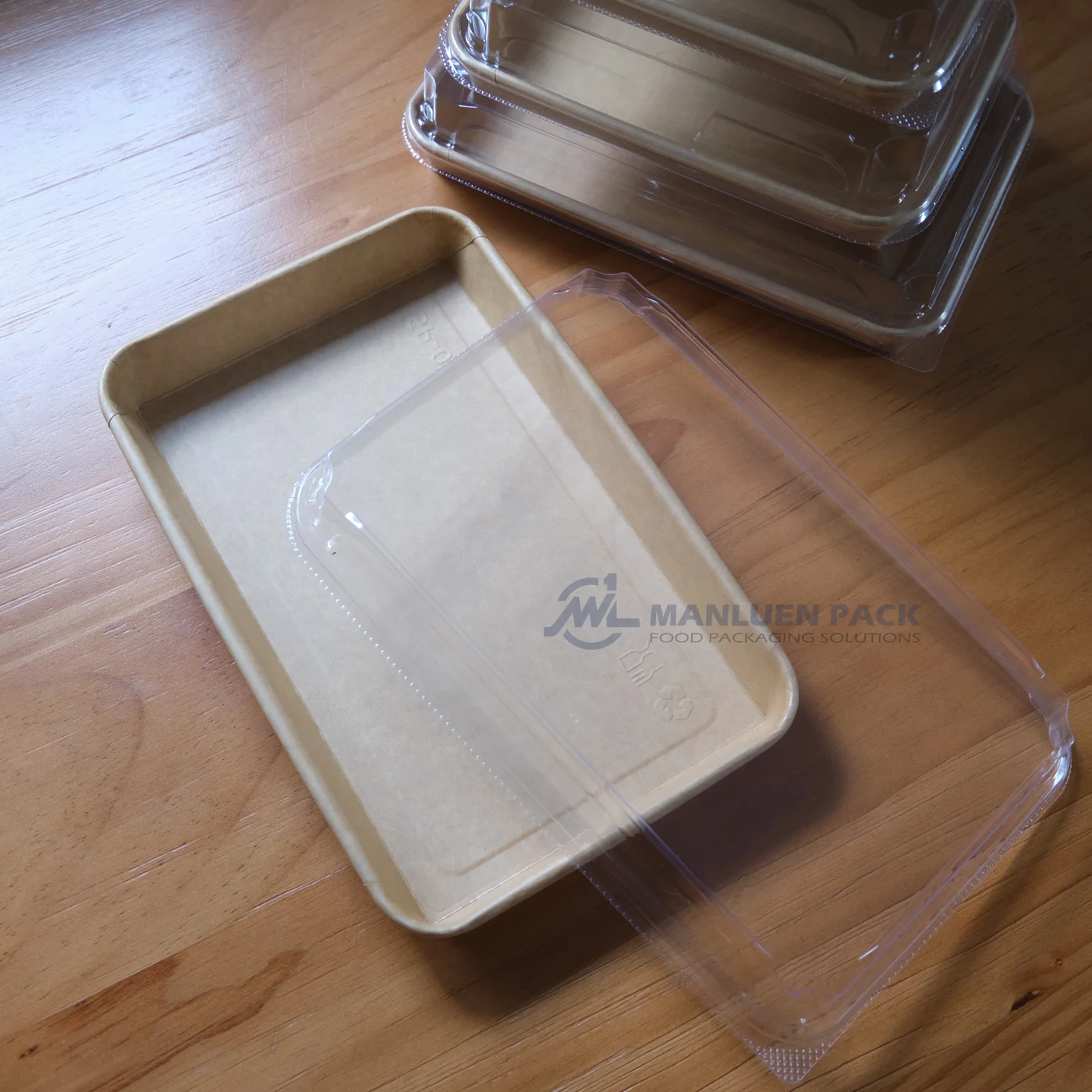 WL-1109 open kraft paper tray with loose clear lid