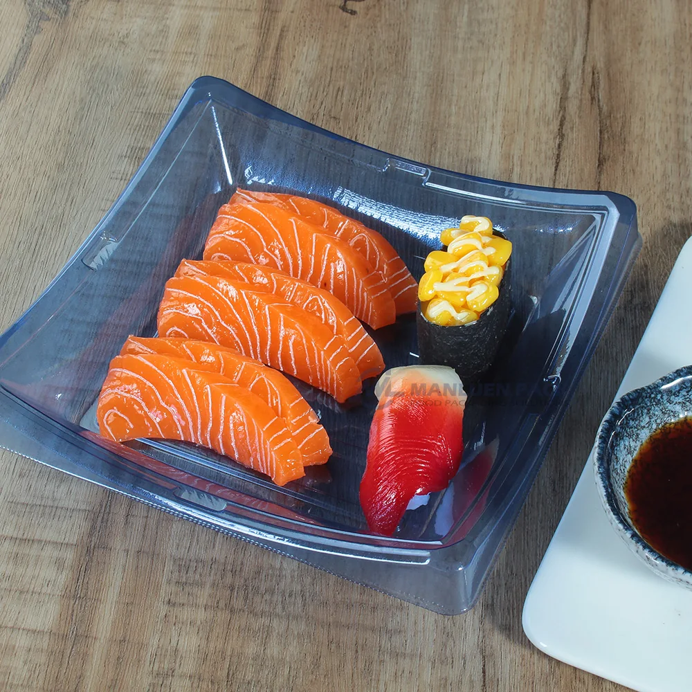 WL-40B sushi tray with salmon nigiri in a tabletop presentation