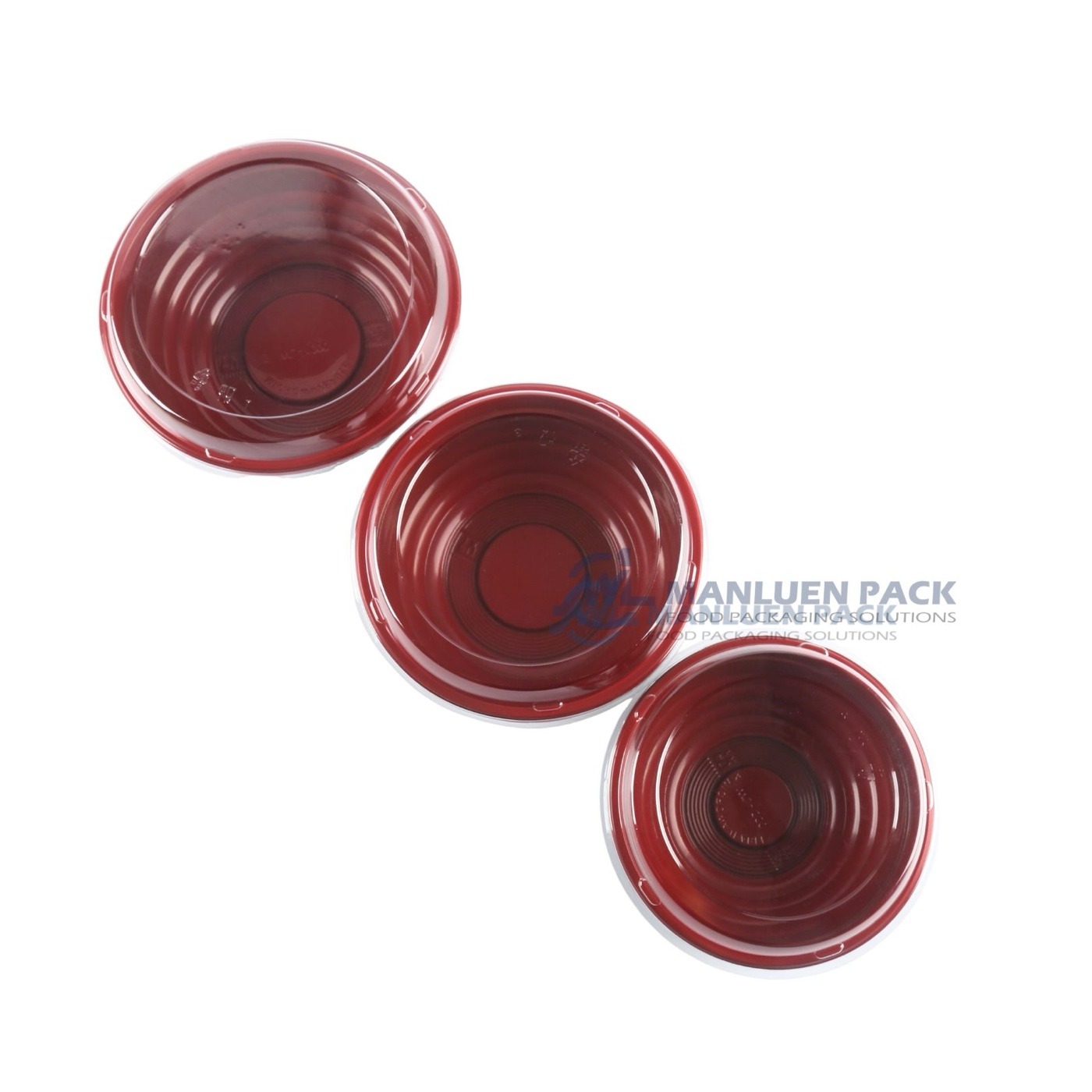 WL-550 Plastic Food Bowl for Takeaway | Manluen Pack WL-550 red plastic round food bowl for takeaway delivery and meal prep