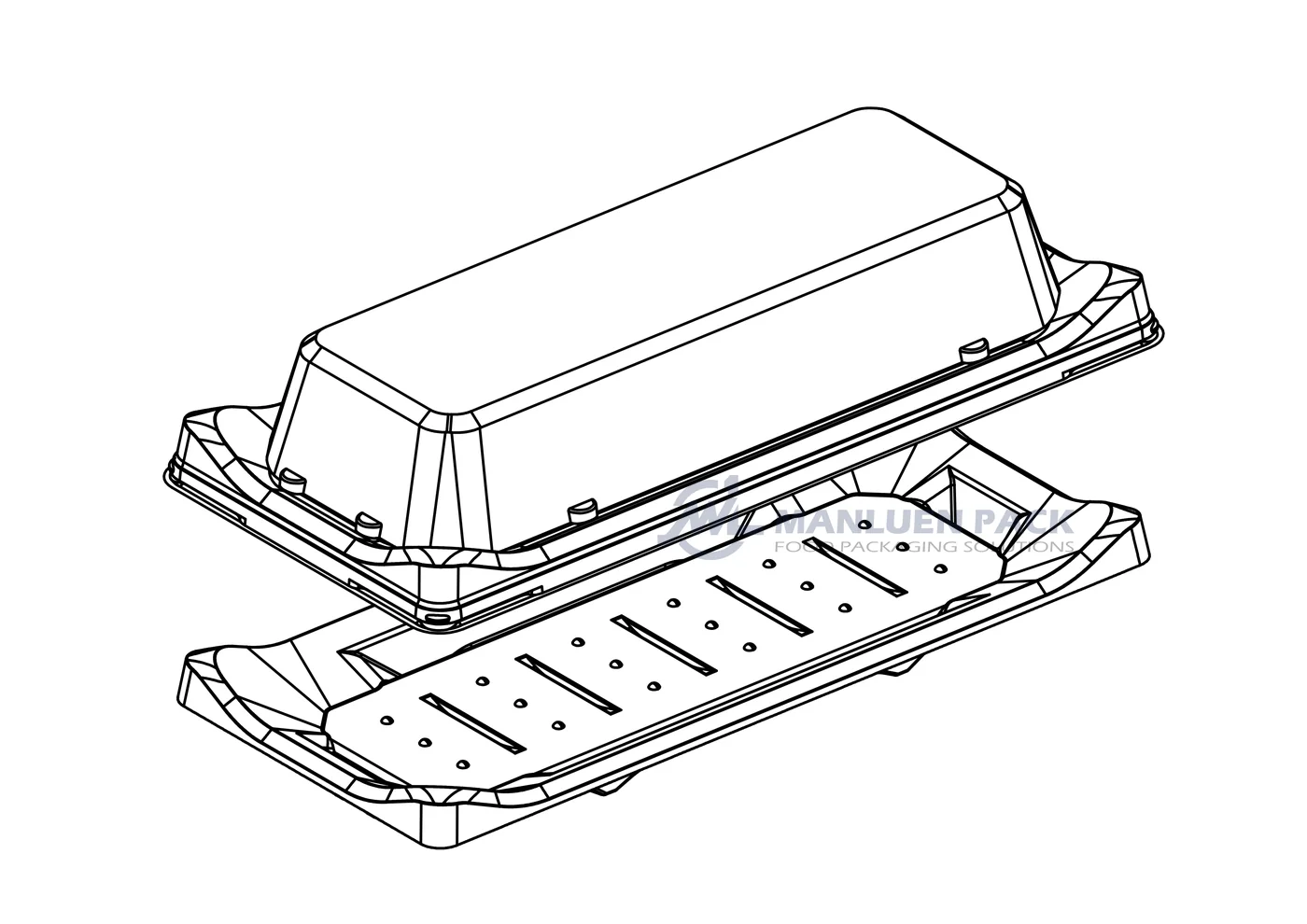 WL-B01 boat shape sushi tray and lid shown in a technical structure drawing