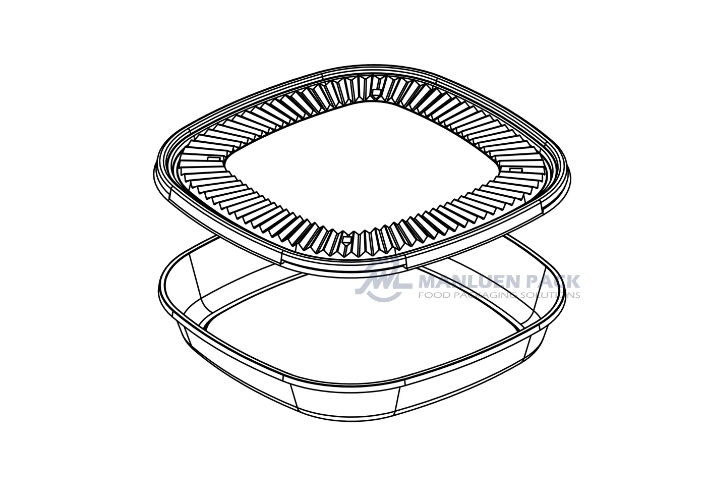 WL-C019 sushi tray and matching lid shown in a technical structure drawing