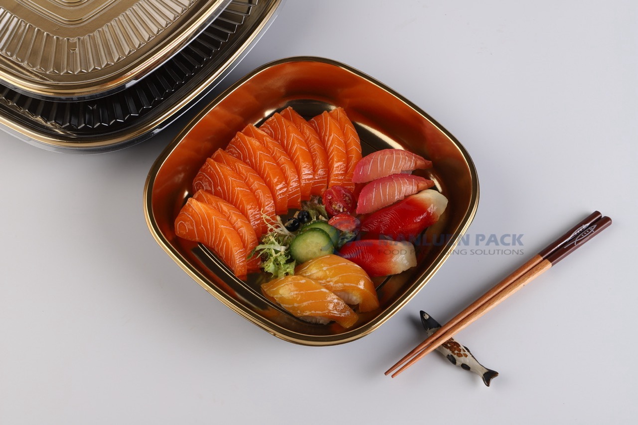 Wl C020 Square Sushi Tray Gold Base Food Presentation