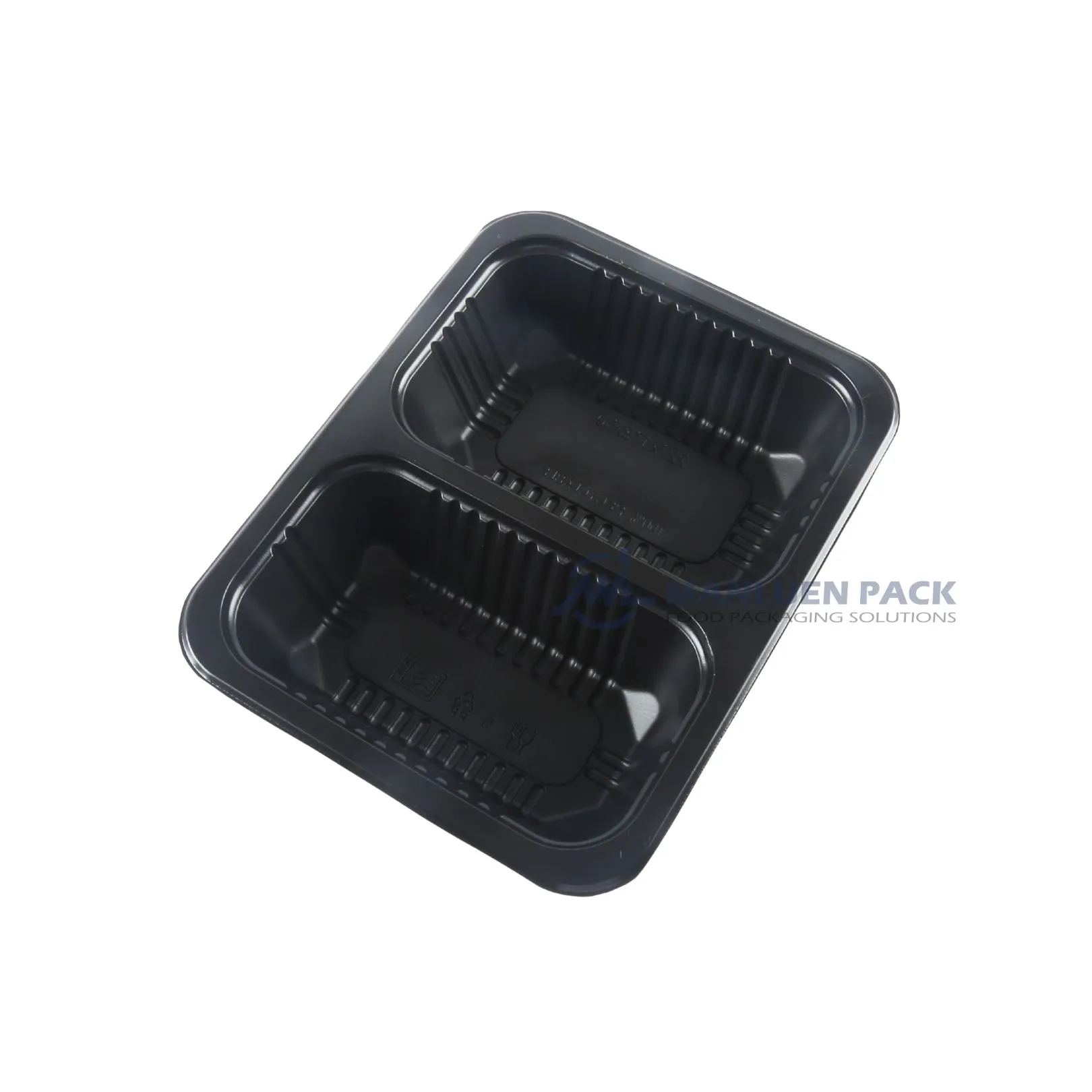WL-2015C-5 black two-compartment plastic meal tray shown in product view