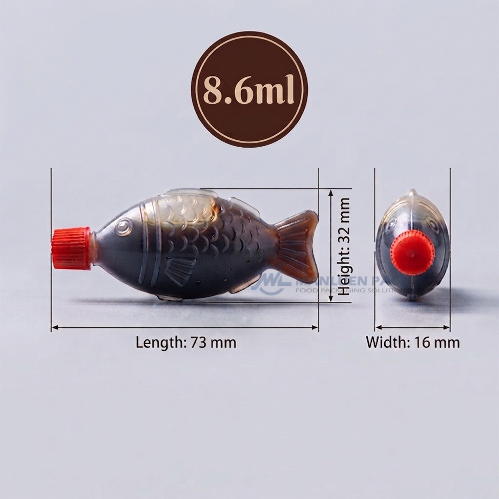 WL-8.6ml Disposable Wholesale Clear Fish Shaped Soy Condiment Takeaway Bottle 2 F8 Fish Shaped Sauce Bottle 8 6ml Dimensions