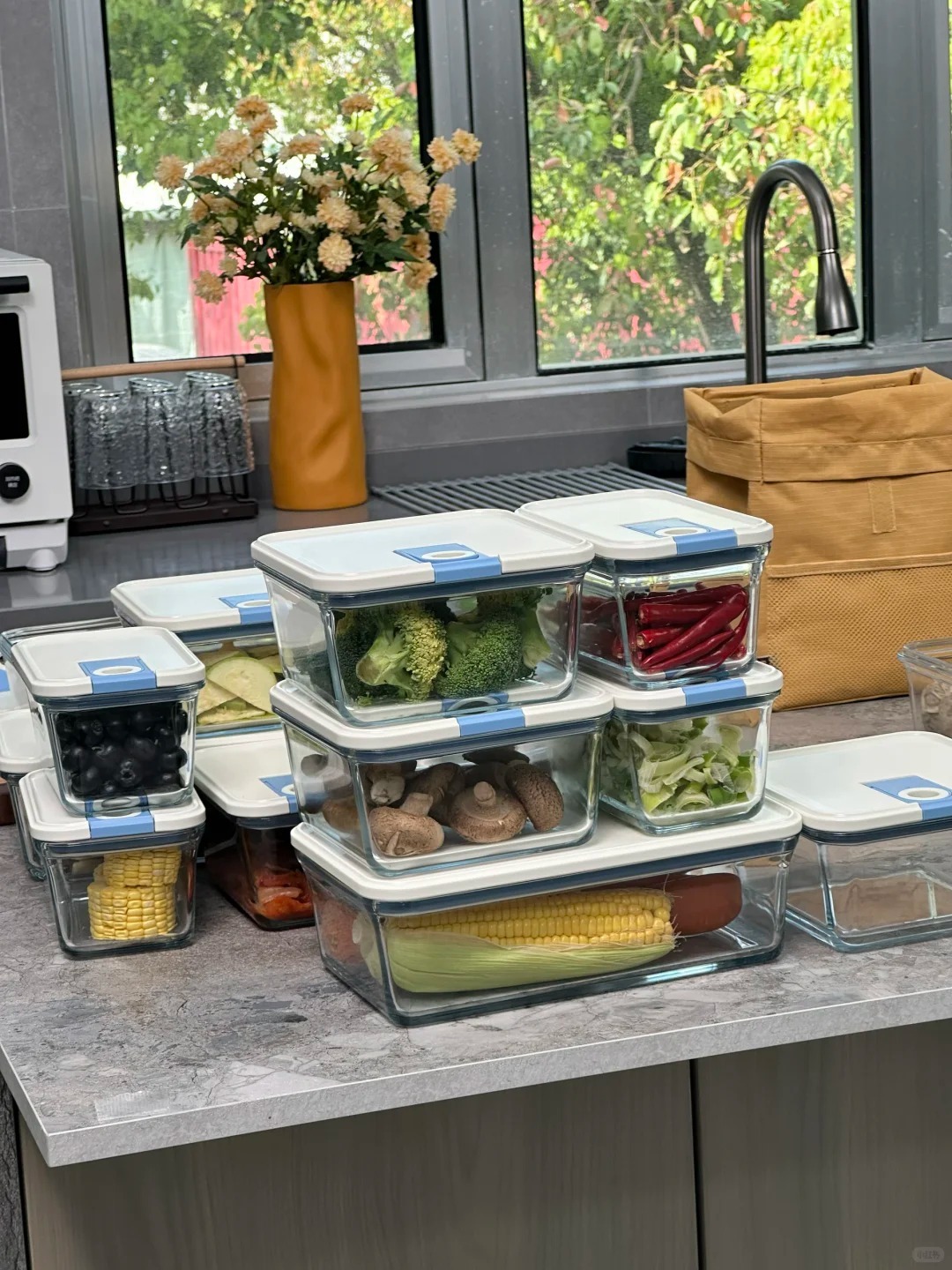 Glass Food Storage Container Set Vegetables