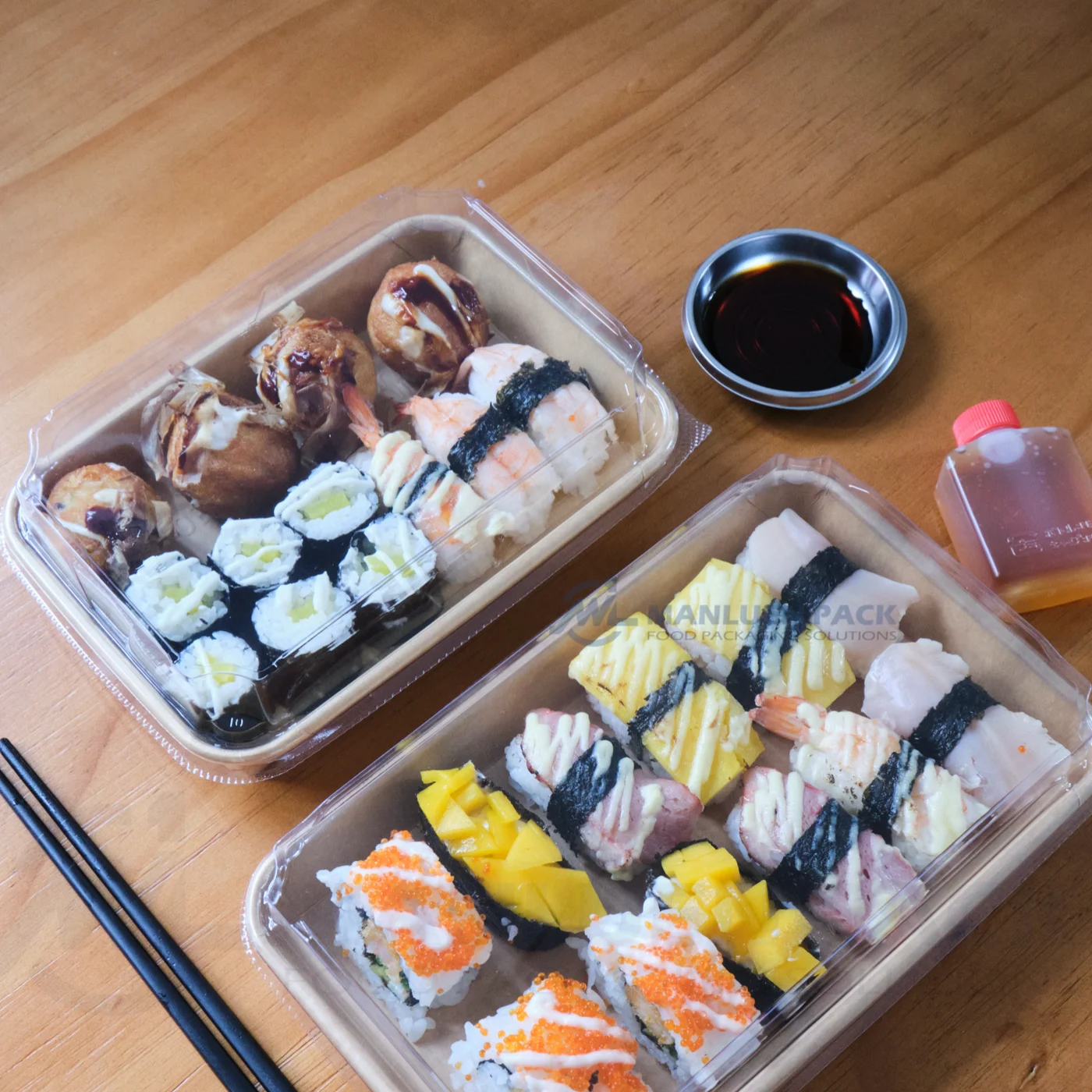 Sauce Bottle Multi Size Range | Manluen Pack sauce bottle range in multiple sizes for sushi takeaway bento catering and food service