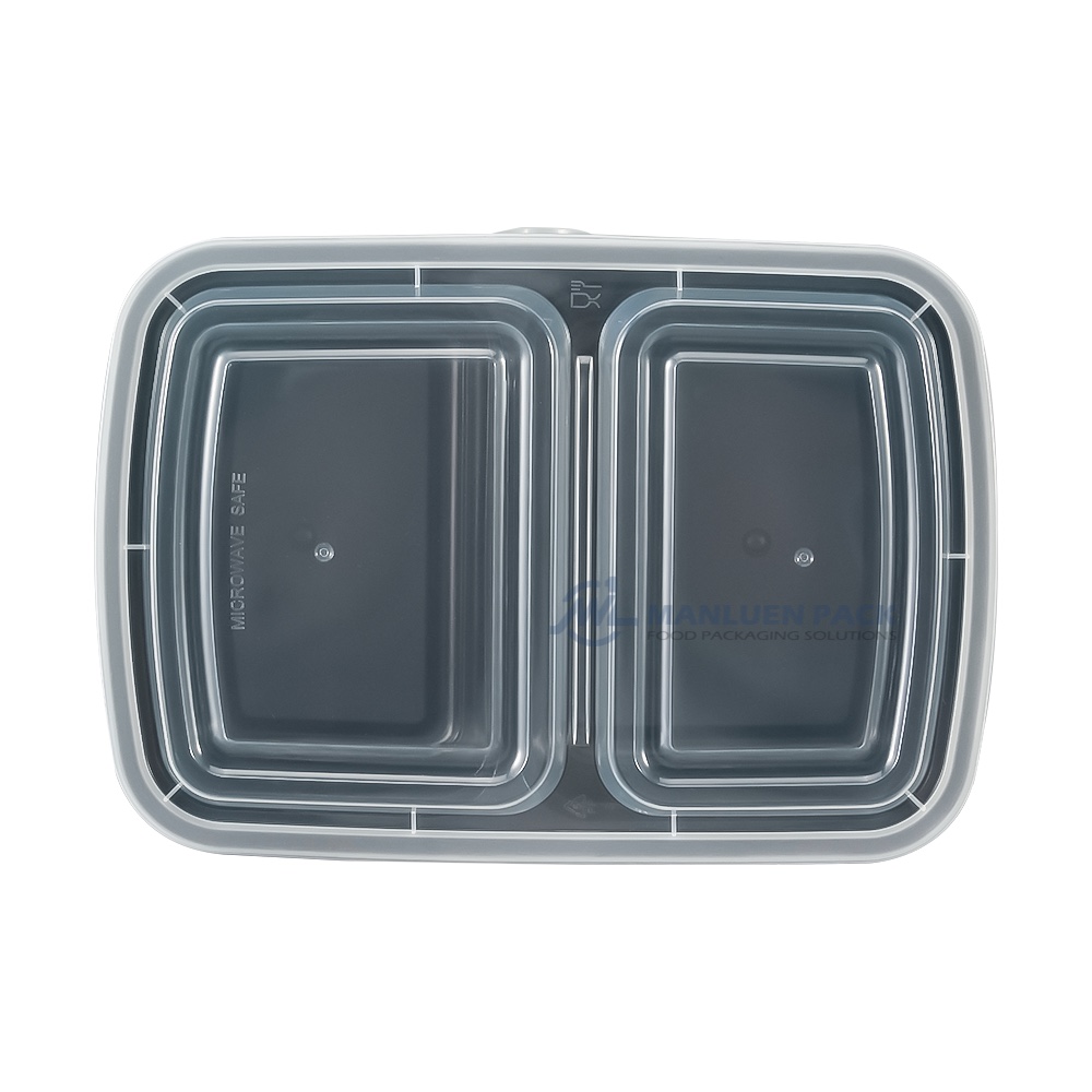 2030 PP Multi Compartment Meal Prep Container | Manluen Pack 2030 PP two compartment meal prep container for microwave freezer oven and takeaway food use