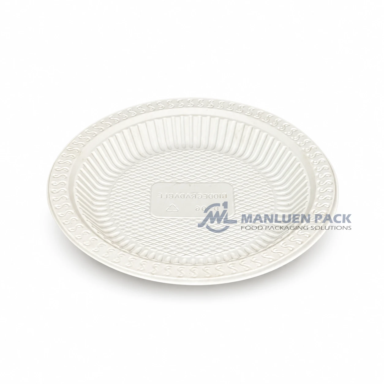 WL-R601 6 Inch Disposable Round PP Plate 2 WL-R601 white take out plate angled view for takeaway food service
